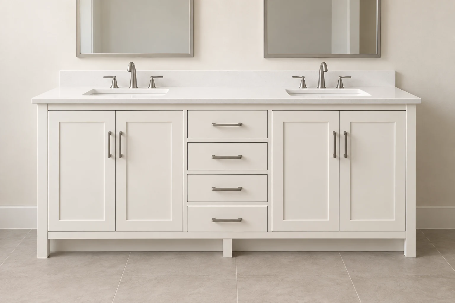 Illustrative example: simple double vanity with drawers and door cabinets