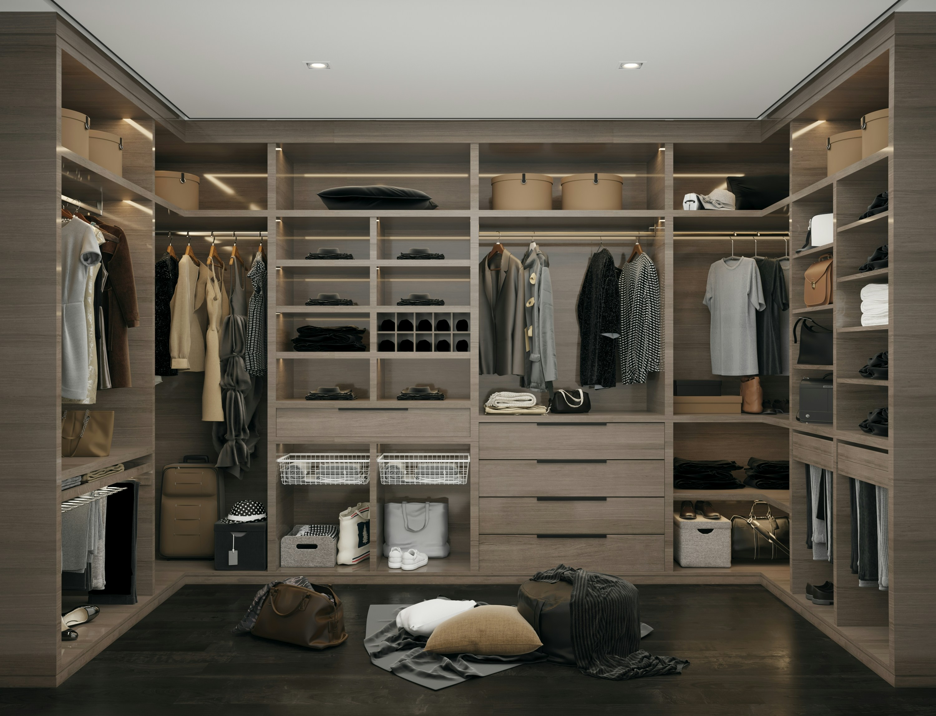 Houston custom built-in closet storage with shelving, drawers, and hanging space